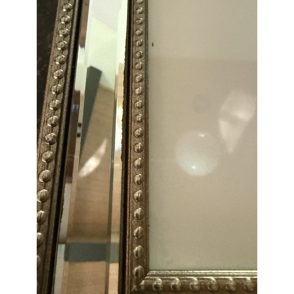 Mirrored 5x7 Photo Frame Beveled Glass Champagne Gold Beaded Trim Vintage Glam